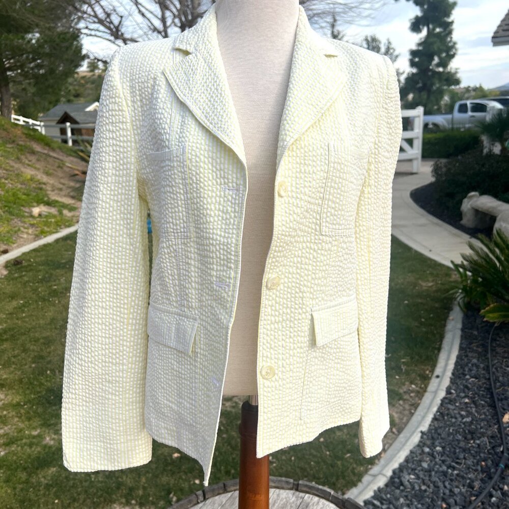 Seersucker Pastel Yellow Stripe Blazer - Size Small/Medium -Jennifer & Grace - Picture 4 of 8